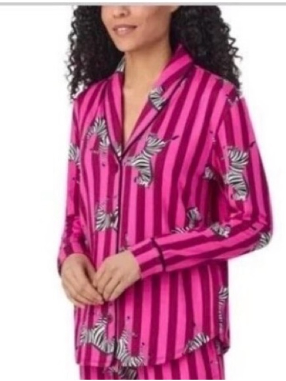 ROOM SERVICE Zebra Print Button-Up Pajama Top - Hot Pink XL/TG